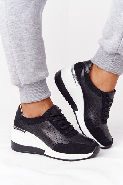 Openwork Leather Wedge Sneakers S.Barski Black
