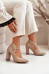 Leather Pumps With Pointed Toes On Heel Beige Laura