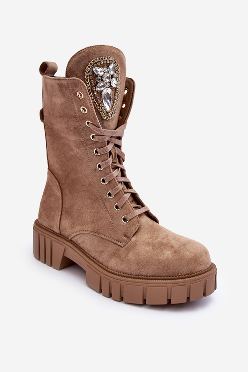 Suede Boots With Jewelry Decoration Workery Dark Beige Marx