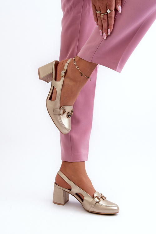 Sandały Damskie Skóra Naturalna Obcas Słupek Złote Maciejka 06419-25