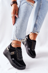 Women’s Leather Wedge Sneakers Black Montessori