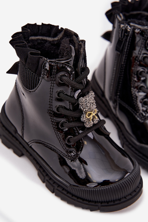 Girls' patent leather ankle boots with zipper black Felori