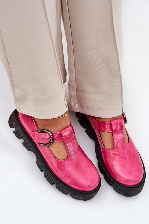Patent Leather Shoes With Buckle Zazoo 20183 Fuchsia