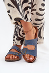 Ladies Slippers On Cork Platform With Buckles Dark Jeans Vesina