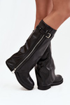 Women's Boots With Turned Cuff Buckle And Silver Zipper Lined Black Bressa
