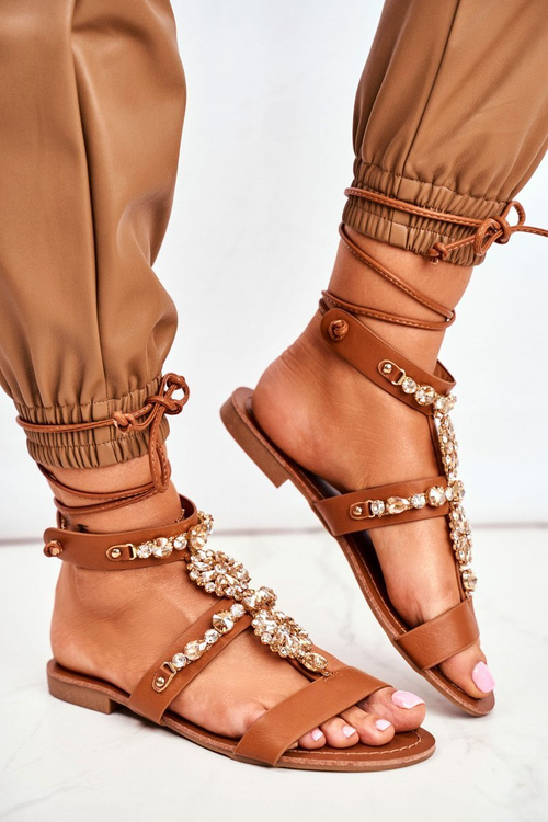 Sandały Damskie Gladiatorki Z Kryształkami Camel Hype