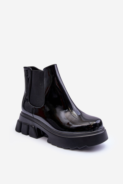 Sztyblety Workery Damskie Lakierowane Czarne Brizora G1805