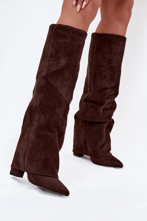 Insulated Women's Boots with Turned Cuff on Heel Eco Suede Chocolate Elivira