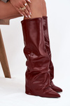 Insulated Women's Boots with Rolled Shaft on a Heel Bordeaux Elivira