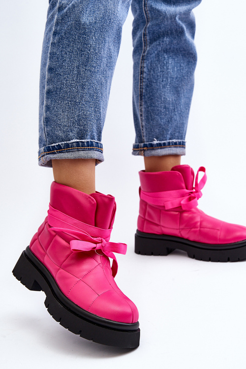 Women's Boots with Quilting and Lacing Pink Bizzanti