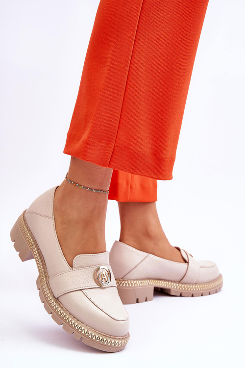 Elegant Leather Loafers Light Beige Laverne