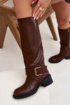 Insulated Women's Block Heeled Boots with Buckle Chocolate Raphaela