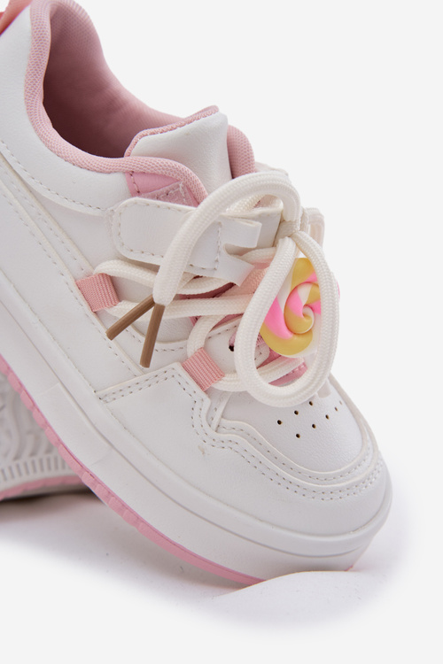 Dziecięce Sneakersy Z Przypinką Lizak Na Rzep Biało-Różowe Odalira