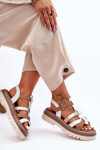 Leather Flat Sandals Maciejka 06101-11 White-Brown