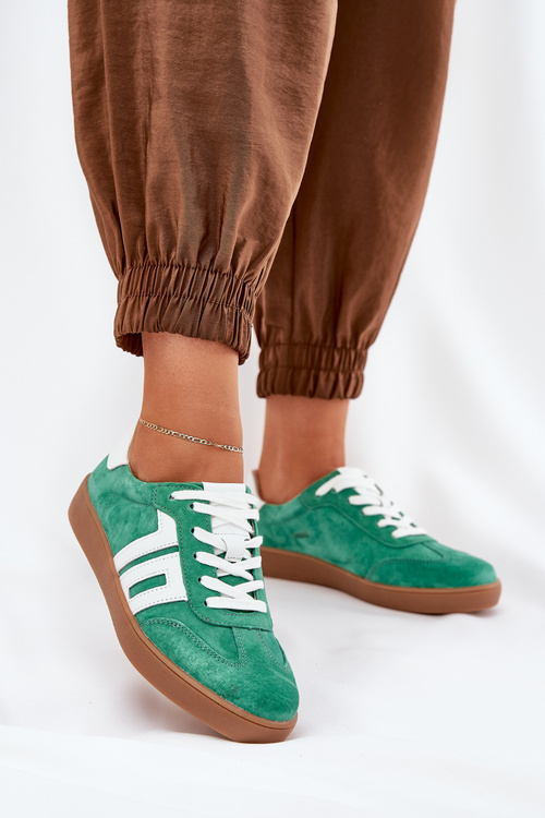 Niskie Buty Sportowe Sneakersy Damskie Zamszowe Zielone Vinceza 79517