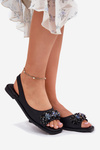 Ladies Flat Sandals With Crystals Black S.Barski KV51-079