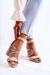 Women's leather sandals on a massive block Maciejka 05514-04 Beige and gold