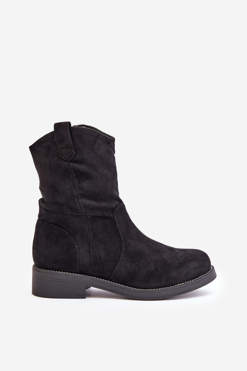 Damskie Botki Marszczona Cholewka Zdobieniem Ocieplane Czarne Etteara