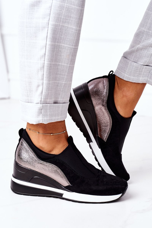 Slip-On Wedge Sneakers Vinceza 10593 Black-Silver