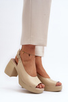 Zazoo 40376 Leather Sandals On Chunky Heel Beige