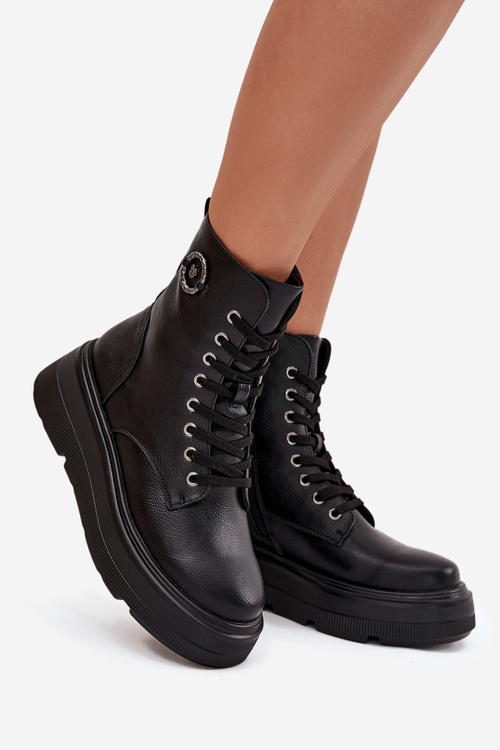 Women's Workery Boots with Insulation on Platform with Decorative Detail Vinceza 16513 Black