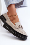 Women's Leather Platform Loafers with Chain Detail S.Barski LR618 Beige