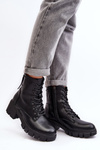 Women's Padded Ankle Boots Workery With Zip Black Evrarda