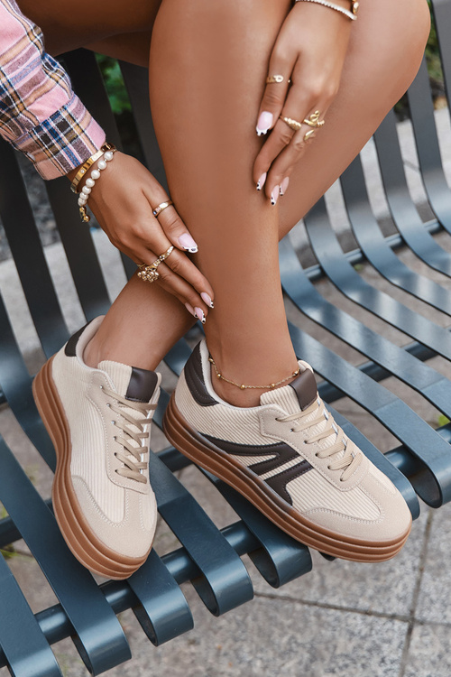 Velvet Women's Sneakers On Platform Beige Corynelle