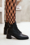 Lace Up Women's Heeled Boots Made Of Natural Leather Insulated Black Vinceza 91110