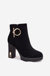 Women's insulated ankle boots on heel with gold decoration Black Ysolde