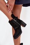 Ankle boots made of genuine suede on a heel with a buckle Vinceza 91152 Black
