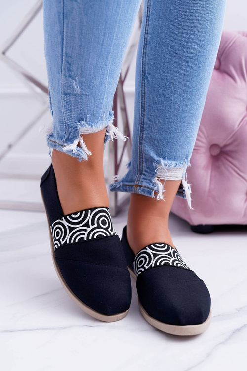 Czarne Materiałowe Tomsy Slip On Circle