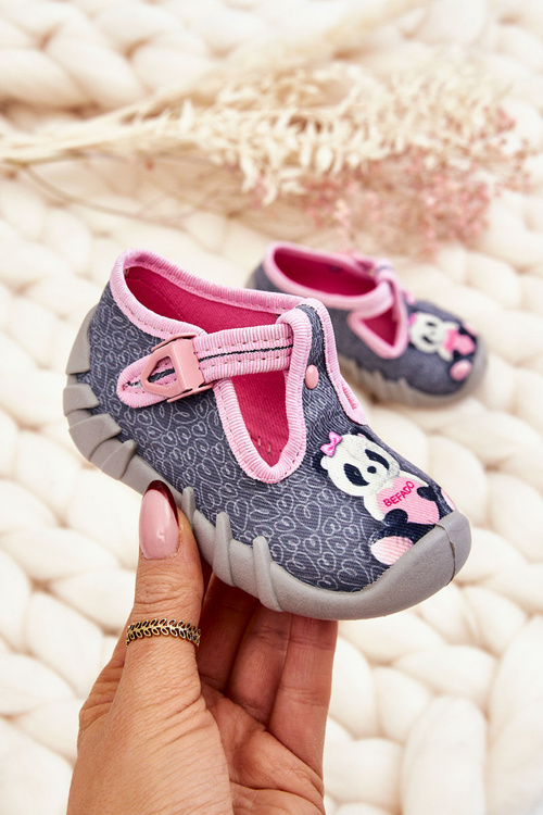 Buty Papcie Befado Pandy 110P470 Szaro-Różowe