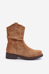 Warm Women's Ankle Boots With Gathered Shaft And Decoration Camel Etteara