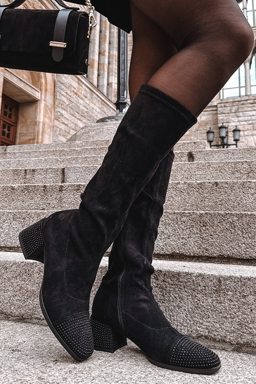 Women's Boots with Decoration on Block Eco Suede Black Ivanna