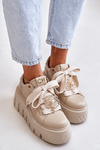 Women Sneakers On Massive Sole With Golden Decoration CheBello 4530 Beige