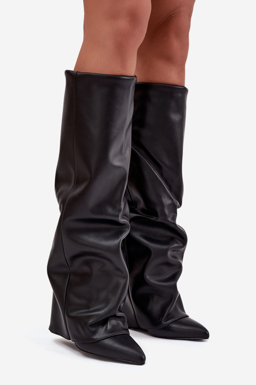 Insulated Women's Boots with Turned Cuff on Heel Black Elivira