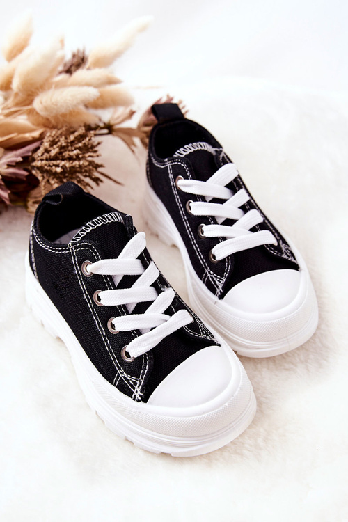 Children's Sneakers On A Platform Black and White Travel Time