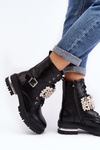 Workery Botki Zdobione Damskie Ocieplane Czarne Venizi NC1189