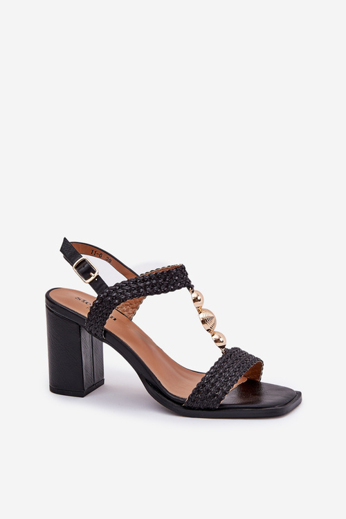 Womens Sandals On Heel With Decoration And Braid Black Annaviel