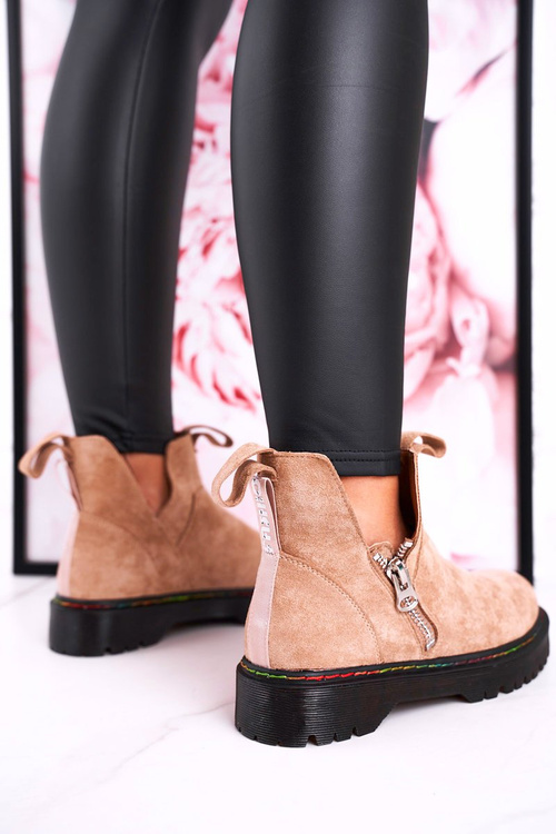 Women's Chelsea Boots With Colorful Stitching Suede Beige Addison