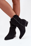 Women's ankle boots with low heel with ruffle black Adena