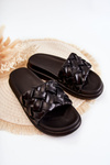 Women's Leather Braided Slippers Black Ravella
