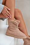 Women's Snow Boots With Drawstring Lined With Sheepskin Beige Vamidra