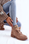Suede insulated boots with a zipper with pearls beige Raiso