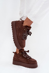 Laced Winter Boots Women On Platform Lined With Fur Brown Tavelle