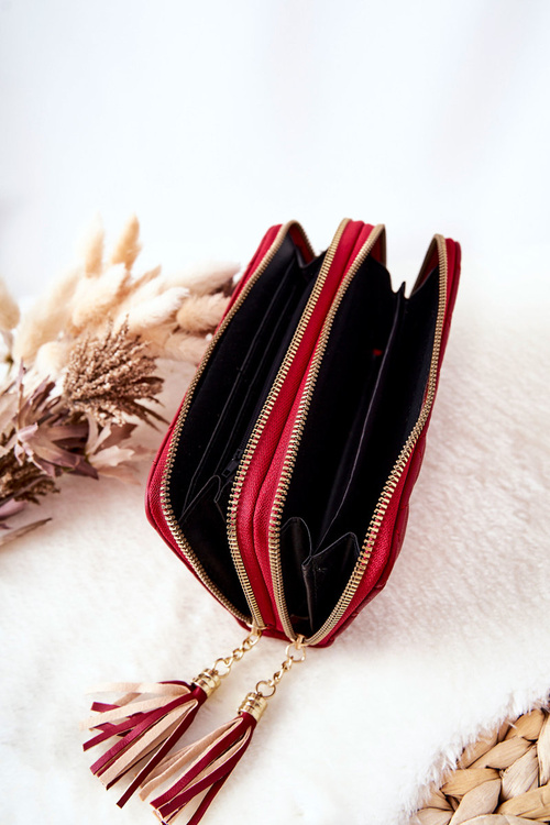 Duży Pikowany Portfel Na Suwaki Czerwony