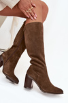 Women's Boots Made of Natural Suede Lined Heeled Block Sergio Leone KZ25668-S Olive