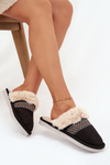 Women's slippers with fur and embroidery Black Devianne