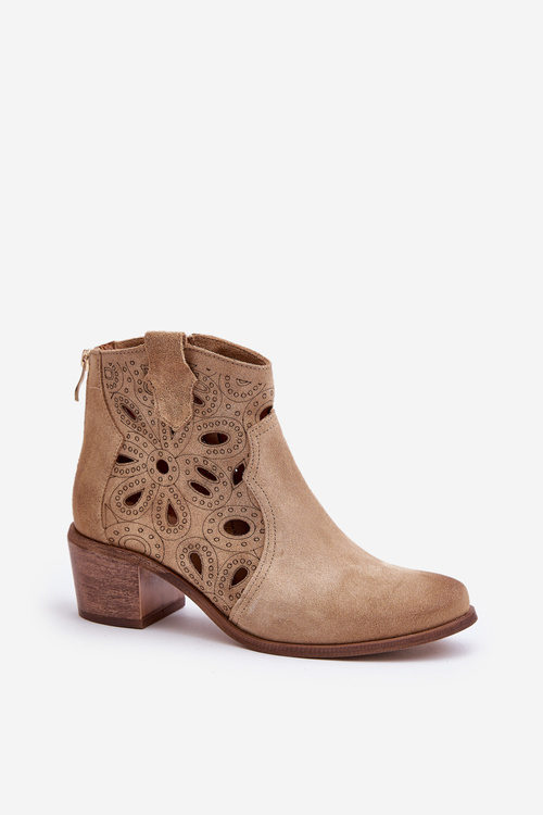 Perforated Suede Ankle Boots Beige Lewski Shoes 3170/2